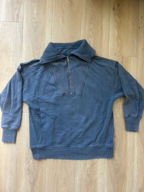 aerie Blue Half-Zip Ribbed Collar Sweatshirt